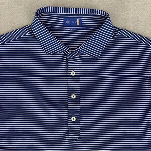 Stitch Golf Polo Shirt Mens M/L Navy White Stripe Performance Stretch Preppy